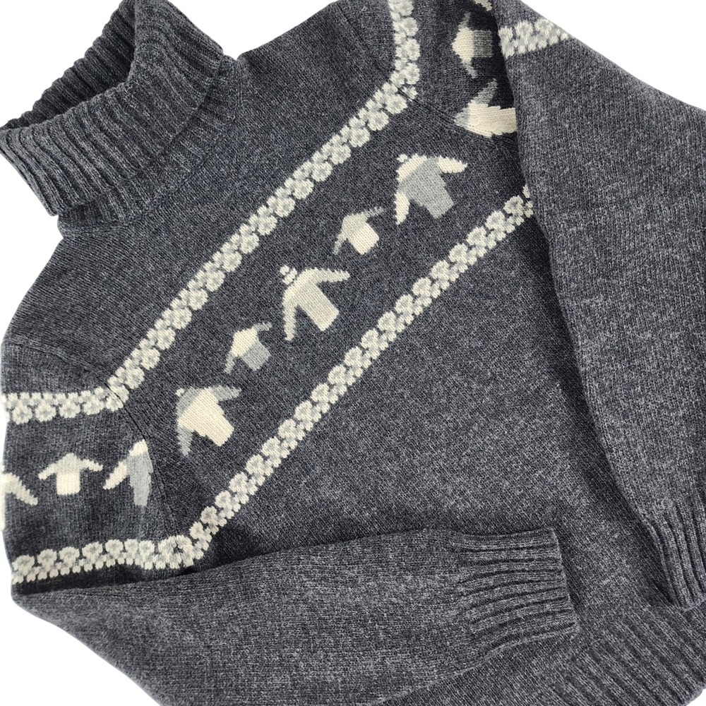 Ca Va De Soi 100% Lambswool Fair Isle Turtleneck Sweater Women's M Gray 80s